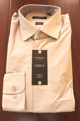mens isaac mizrahi slim stretch dress shirt nwt L 16.5 x 36/37 gray