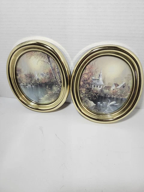 Lot Of 2 Vintage Oval Swan Prints