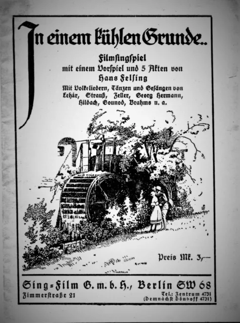 FILMSINGSPIEL 1921 "In einem kühlen Grunde..." Historische Rarität >Filmprogramm