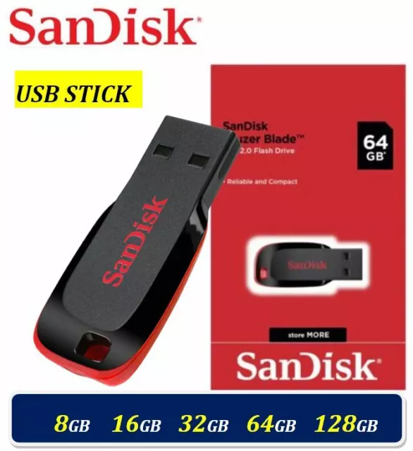 SanDisk 8GB 16GB 32GB 64GB 128GB Cruzer BLADE USB Stick Flash Speicherstick DE