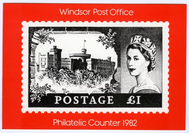 1980s Postcard Windsor Castle Stamp Philatelic Counter Penny Black May 1982