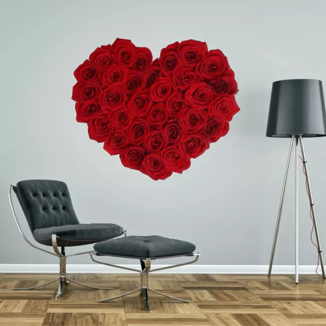 Red Roses Heart Rustic Wall Sticker Art Bedroom Flower Pretty Girly Love Vintage