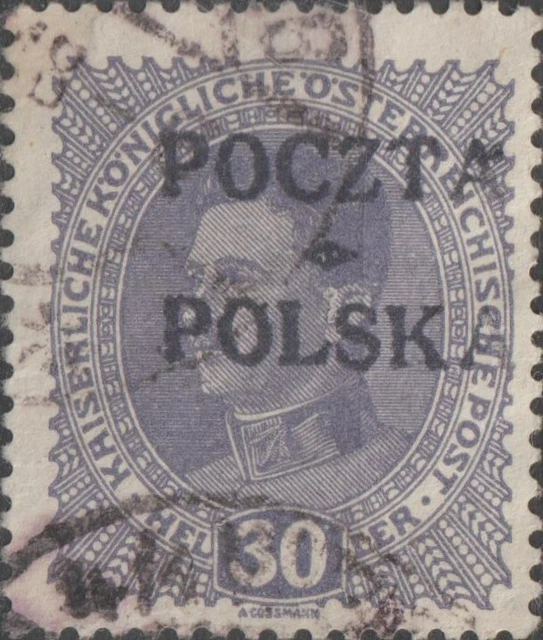 USED 1919 POLAND 30 H Krakow Issue Stamp POLSKA POCZTA Overprint Austrian Empire
