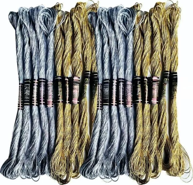 Metallic Embroidery Floss Skeins Cross Stitch Thread Bracelets Crafts 20 Pcs