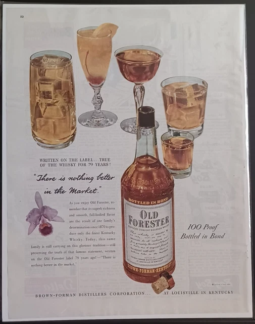 1949 Old Forester Bourbon Whisky Vintage Print Ad 1940s Louisville Kentucky
