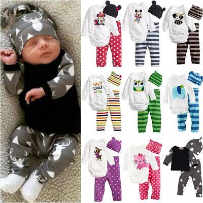 Newborn Baby Boy Girl T-Shirt Top Pants Trousers Outfits Clothes Cotton Set