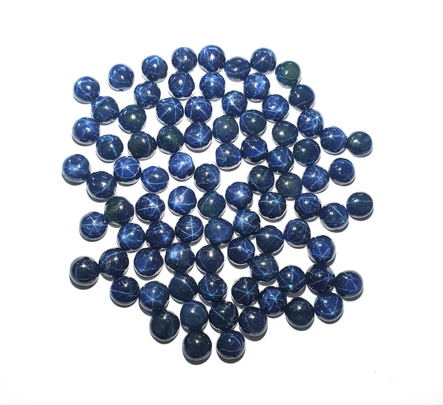 5 MM Natural Star Blue Sapphire Round Cabochon Loose Gemstone Lot 14 Pc 10 CT