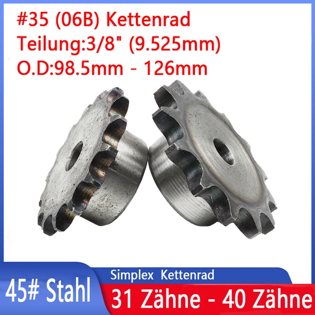 06B 31 - 40 Zähne Kettenrad mit Nabe Kettenräder Pitch 3/8" 9.525mm Ritzel