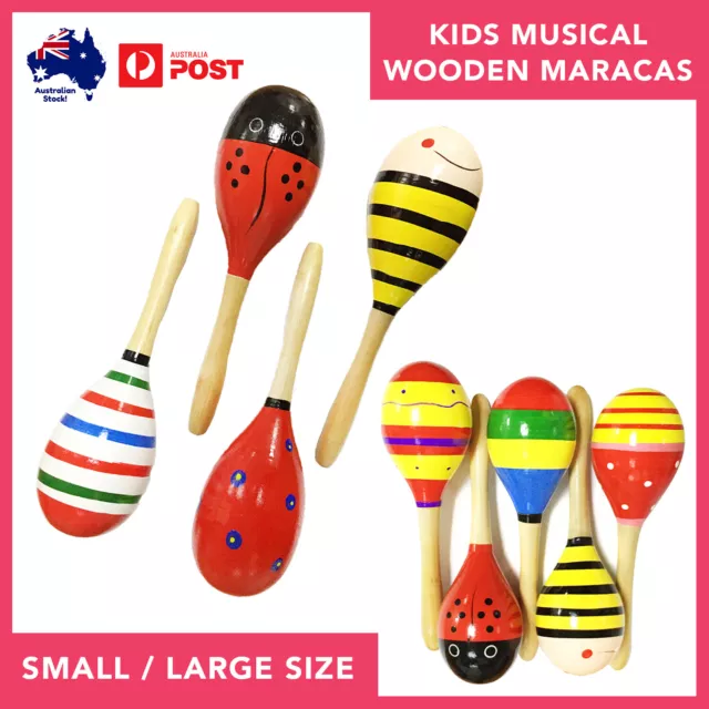 Kids Wooden Maracas Rumba Hand Shakers Musical Instruments Bumble Bee Lady Bug