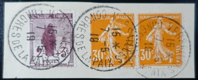 1919 - CONGRÈS de LA PAIX - FRAGMENT de LETTRE - ORPHELIN N°148 SEMEUSE N°141 x2