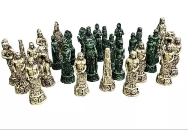 Chess Replacement Game Pieces Aztec Maya Green Beige Figures Stone Resin Choose