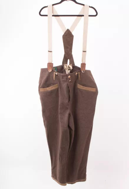 Pantaloni folcloristici uomo MEINDL con spalline taglia 54 lana pelle