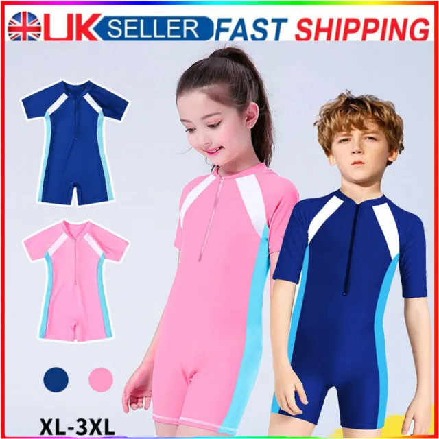 Girls Boys Swimsuit Short Sleeve Diving Suit One Piece Swimming Costume for 3-17