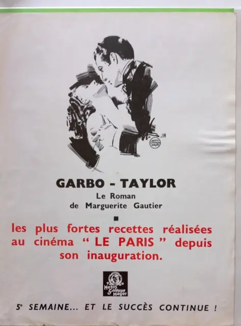 Le Roman De Marguerite Gautier/ 1936/Page Publicitaire/ Cukor/ Garbo/ Taylor