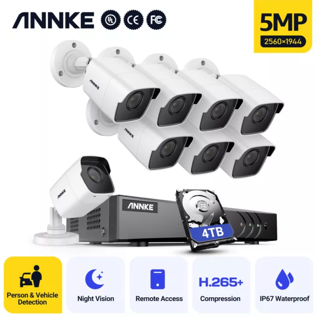 ANNKE 5MP Caméra Surveillance 8CH DVR Sécurité EXIR Vision Nocturne IP67 H.265+