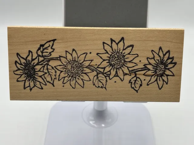 Wood Mounted Rubber Stamp Print. Sunflower Border Card Making, Decoupage Crafts.