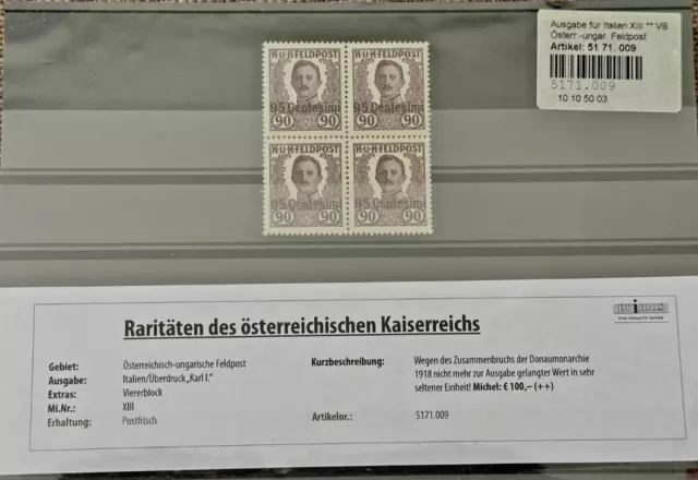 Viererblock Österreich 90 Kaiserreich KuK Feldpost Überdruck Italien postfrisch