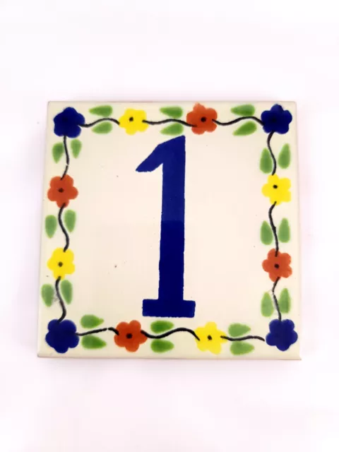 Mexican Talavera House Numbers Ceramic Tile 4.25" x 4.25" Handmade