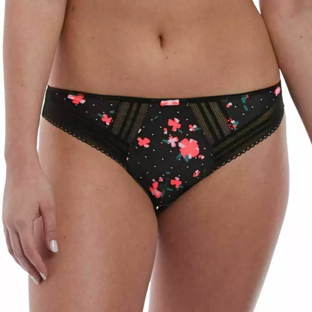 Freya Viva Brazilian Brief Size XL 16 18 Black Pink Floral Knickers 5357