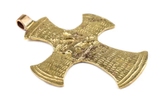 Brass Lion of Judah Ethiopian Cross Pendant African Large Hole Handmade