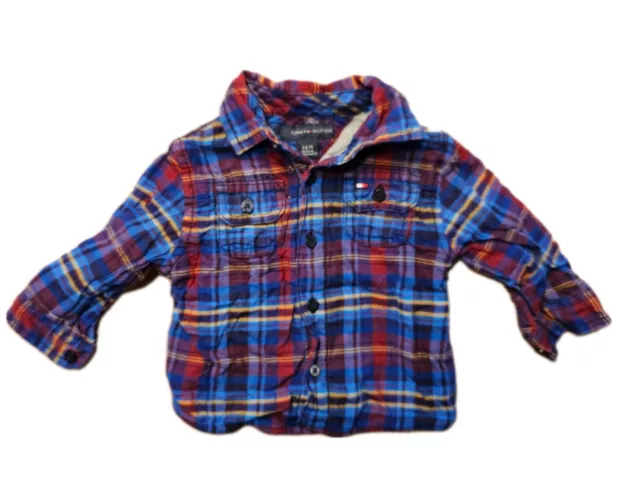 Caldo Originale Manica Bambino Camicia Di Tommy Hilfiger Taglia 3-6M 56 62