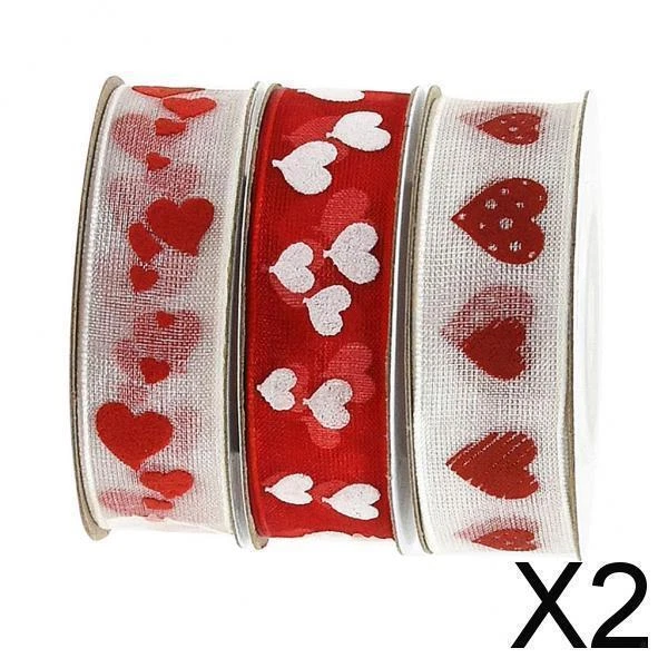 2X 3 Stile Satin Sheer Ribbon Liebe Herz Hochzeitsdekoration DIY Bogen Handwerk