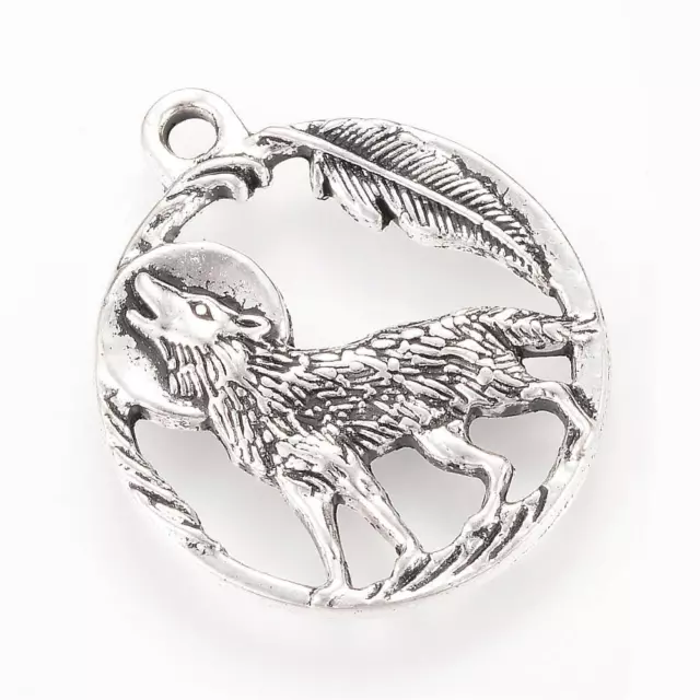6 Stück Anhänger  Wolf Charms Ketten Antiksilber 25 mm (2113)