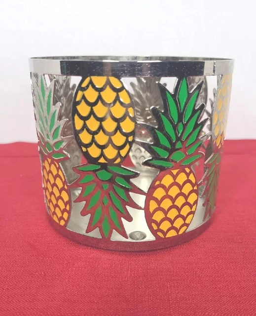 BATH & BODY Works Pineapple 3Wick Candle Holder Sleeve Tropical Silver