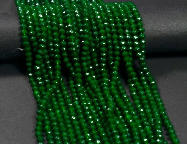 3-5MM Beautiful A++ Dark Green Jade Faceted Rondelle Gemstone 12.5" Craft Beads 2