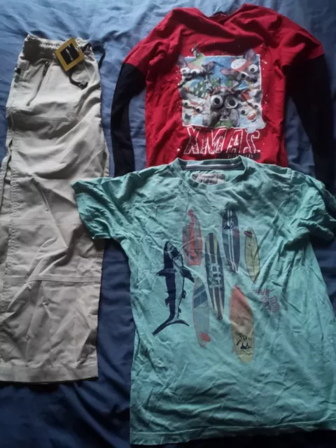 Boys Christmas clothes 9-10 Bundle x3  GEORGE Xmas Top MANTARAY Tee NEW Cargos