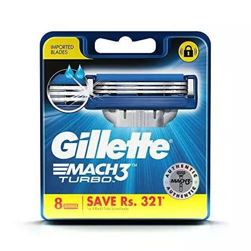 Gillette Mach3 Mach 3 Turbo Homme Rasage Lames pour Rasoir - 8 Cartouches Neuf