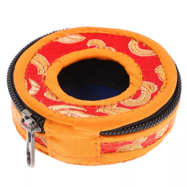 Red Cotton Finger Cymbals Packs Bell Storage Case Round Embroidered Bag