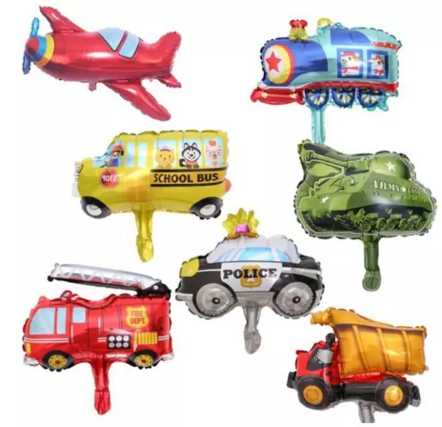 7pcs Mini Transport Aircraft Car Plane Aluminium Balloon Birthday Party Decor