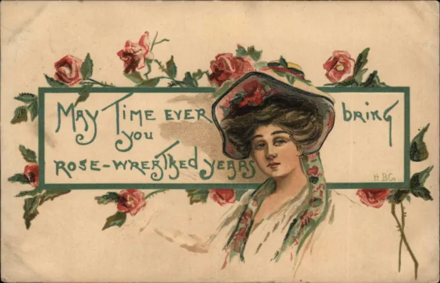 HBG HB Griggs Pretty Woman Valentine c1910 Vintage Postcard