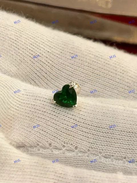 Solid 925 Silver 3mm Heart Cut Emerald CZ Nose Piercing Ring Screw Stud Pin