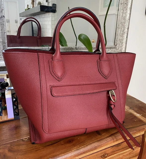 Auth Longchamp Paris New Mailbox Bag Handbag Tote Red Burgundy Leather Strap