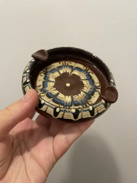 Hand-painted ceramic ashtray - Small glazed ashtray - Vintage handmade