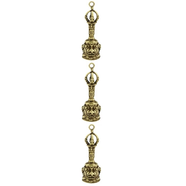 3 PCS Buddhist Brass Metal Hanging Bell Antique Buddha Ornaments
