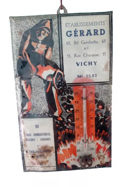 Ancien thermomètre publicitaire carton glaçoide Tous Combustibles