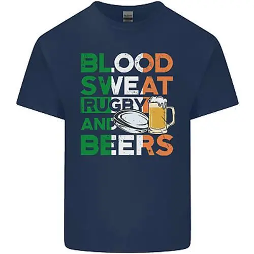T-shirt top Blood Sweat Rugby and Beers Ireland divertente da uomo cotone 2