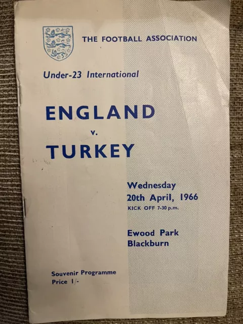 England v Turkey U23 Programme 20/4/1966