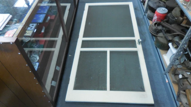 Vintage Antique Wood Farmhouse White  Screen Door-- 80.5" x 35.75"- small holes