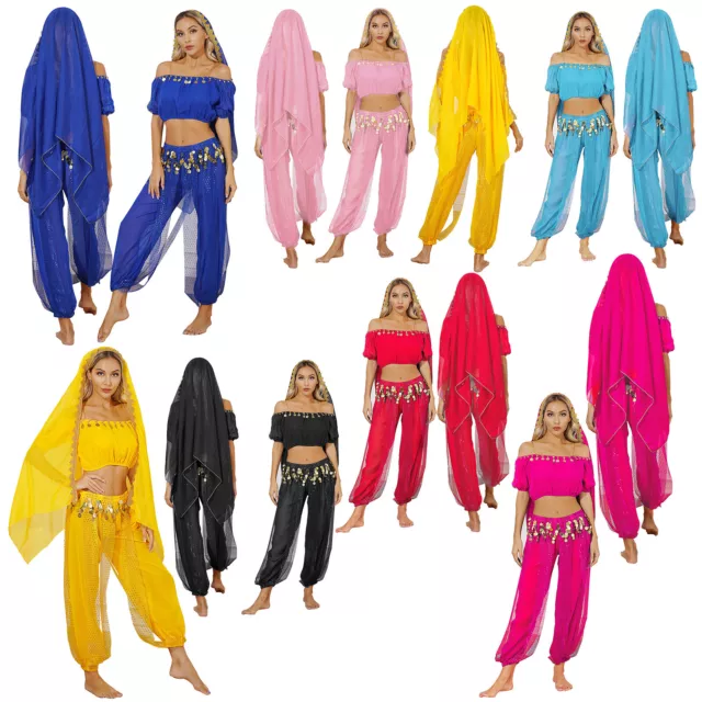 Abito da donna crop top danza del ventre indiano set da ballo maniche corte