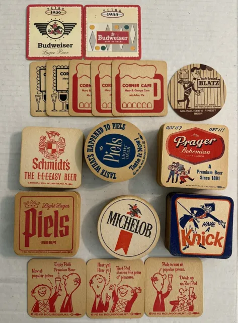 130 Vintage Beer Coasters Pub Bar - Prager, Piels, Budweiser, Blatz, Knick