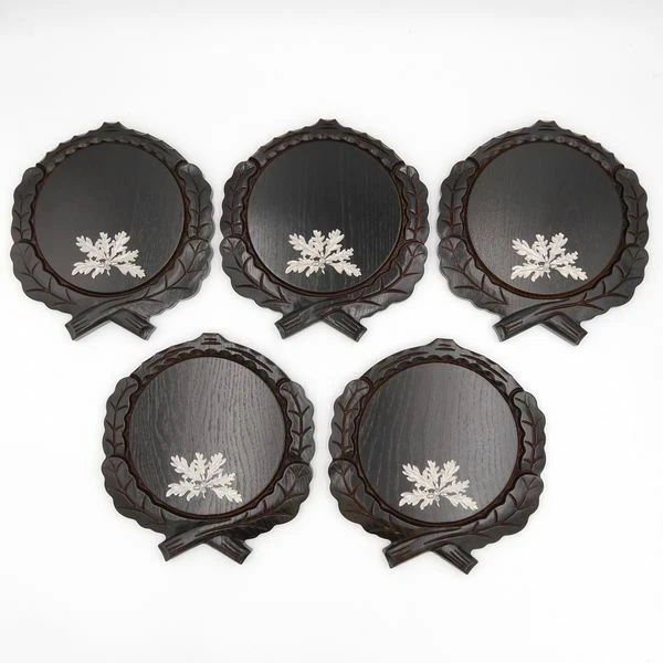 5 Pieza Keilerschilder Tallado Oscuro Af 17,5 CM + 5x 6-blättrigen Hoja de Roble