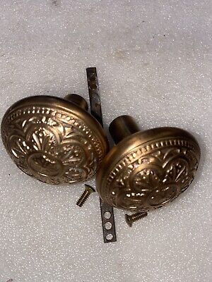 Antique Pair Of Corbin Bronze DoorKnobs With Original Spindle
