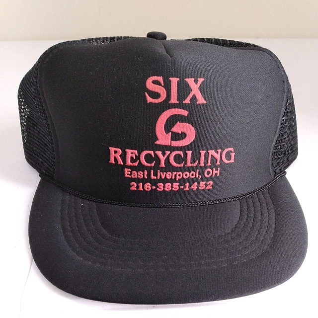 SIX RECYCLING EAST LIVERPOOL OHIO Black Snapback 80s Trucker Cap  Hat B