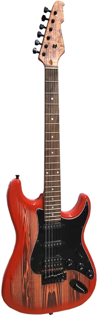 Guitare électrique RED FLAMMED ! Panneau de doigt érable guitare électrique - trémolo - accroche-regard 2