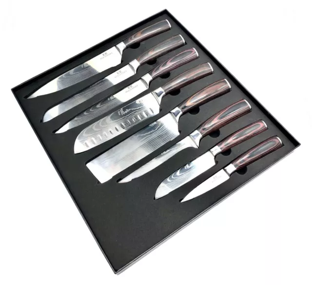 8 tlg. Messerset KOCHKNIFE© im Damaskus Style Küchenmesser Damast Messerblock