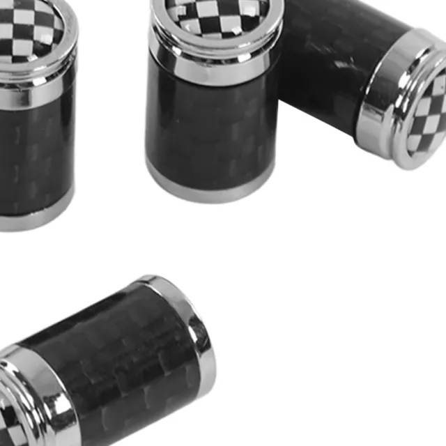 4pcs Car Tire Valve Stem Cover Carbon Fiber Aluminum Alloy Black White Plaid For